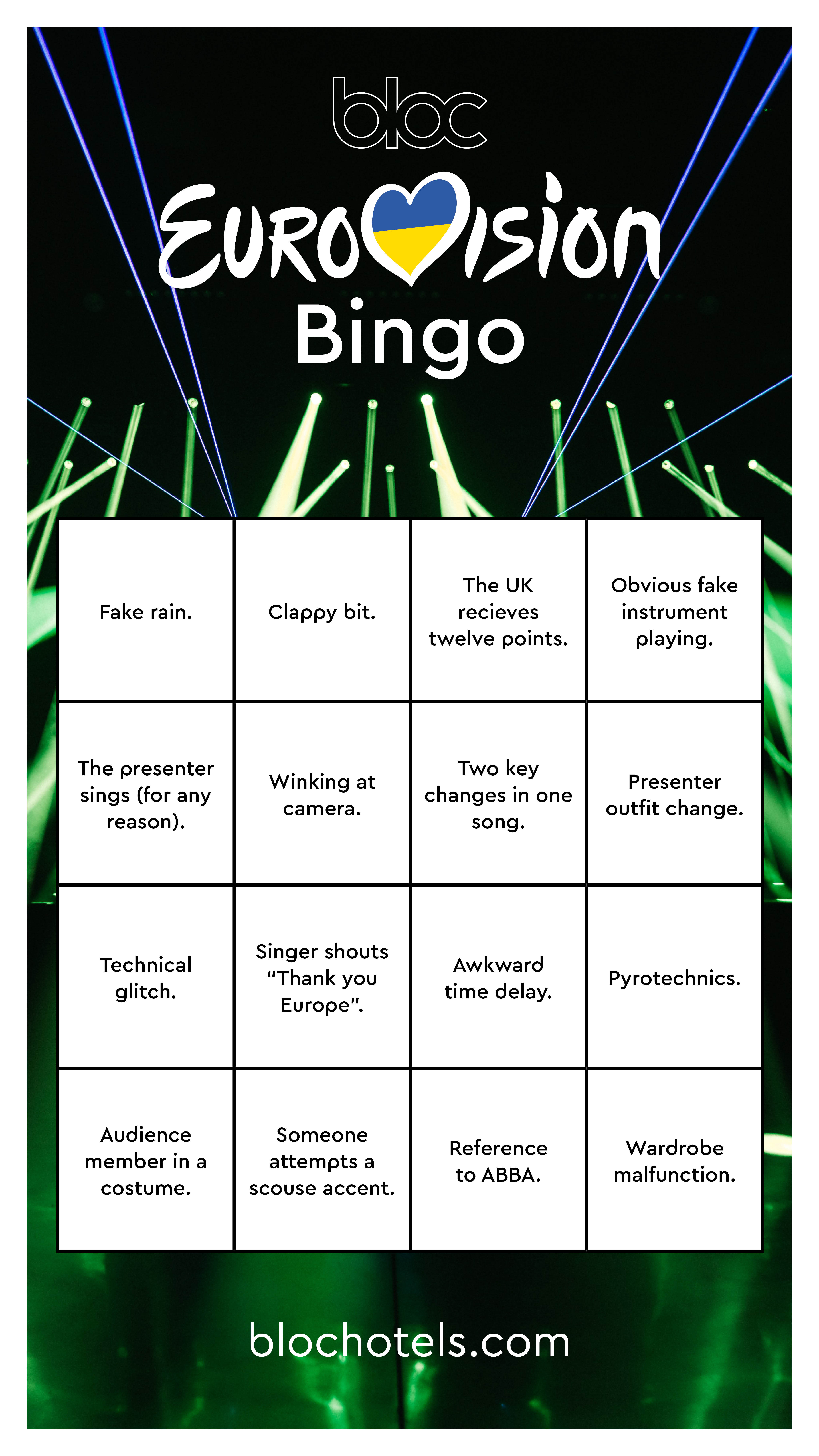 Eurovision Bingo Card 2023